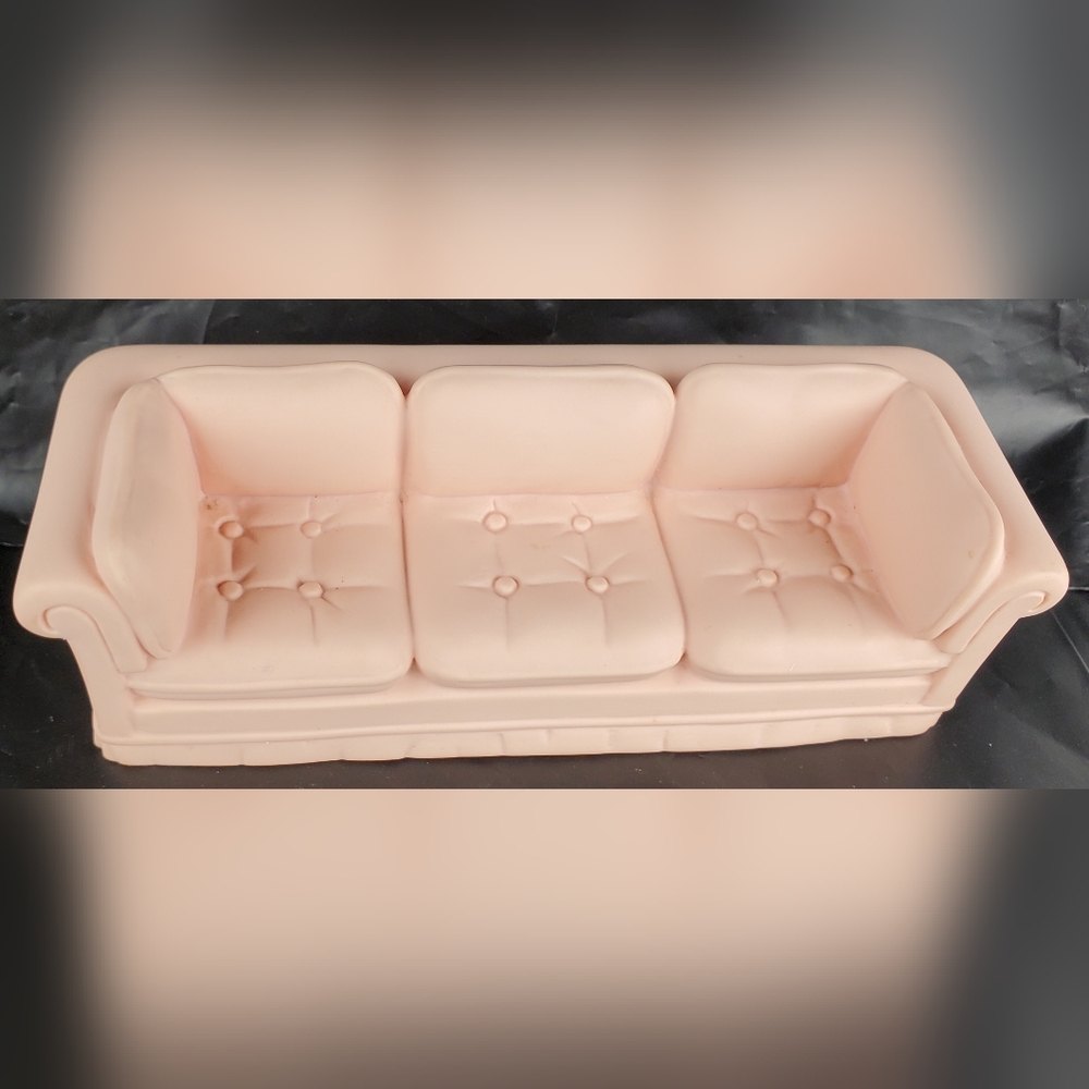 Fisher Price VTG 1985 Dollhouse Pink Molded Rubber Sofa USA Made - GUC